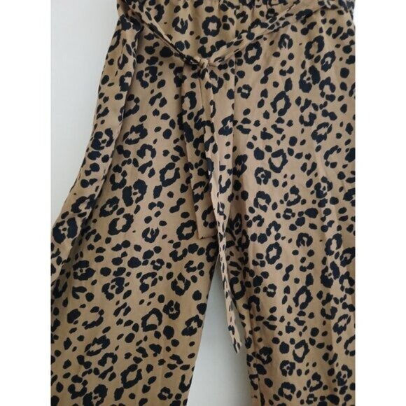 Mittoshop XL Wide Leg Pants Leopard Animal Print Paperbag Waist Tie Front  Y2K - Picture 3 of 7